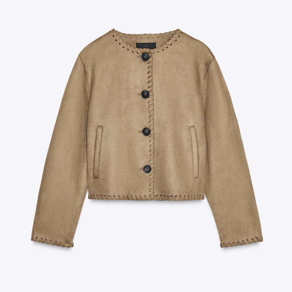 Zara Faux Suede Jacket with Braided Trim, Medium, New With Tags! Sold Out Online
